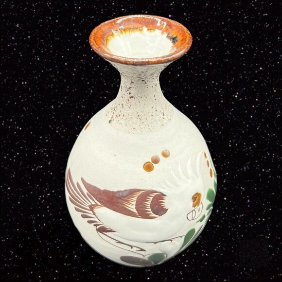 Mexico Folk Art Pottery Vase Signed MDRA Cuckoo Bird Painted 5.5”T 1.75”W - Picture 7 of 11